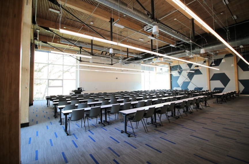 The 176-person auditorium configured in classroom layout.
