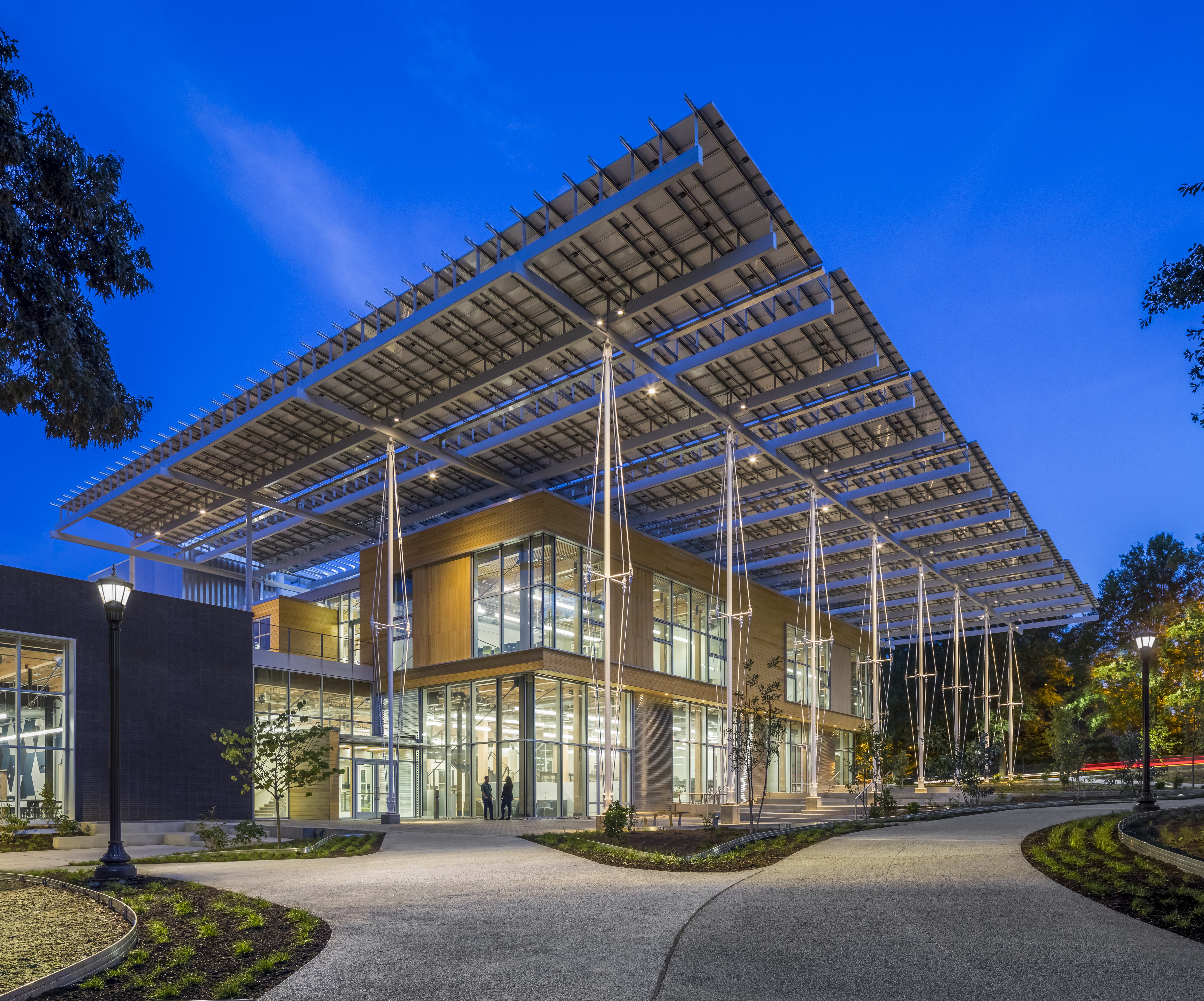 The Kendeda Building's solar canopy creates a front porch for the building. Photo Credit: Jonathan Hillyer.