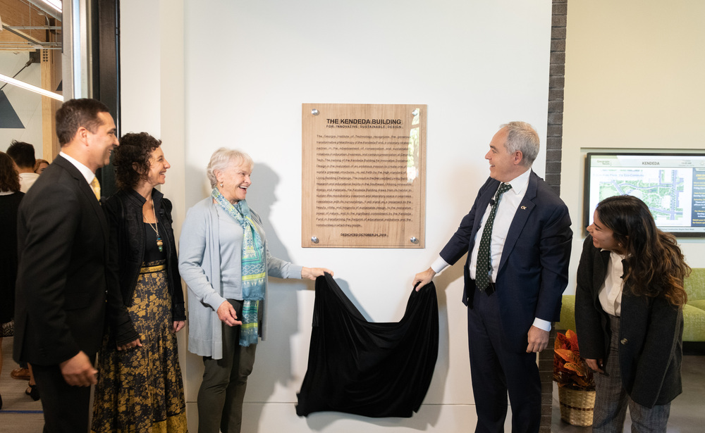 People attend the Kendeda Building ribbon cutting ceremony on October 24, 2019.