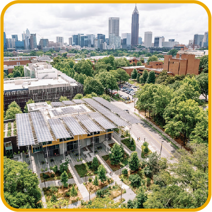 Kendeda building with Atlanta skyline. Photo courtesy of Gregg Willett