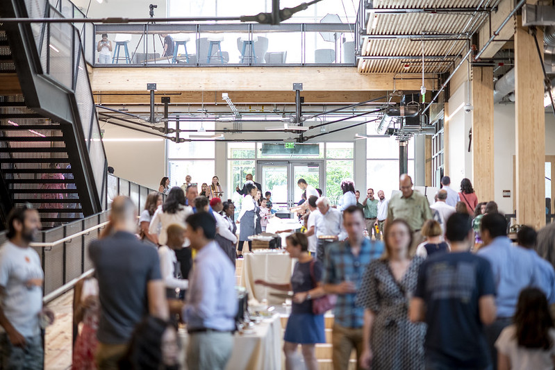 The Kendeda Building interior full of people attending an event