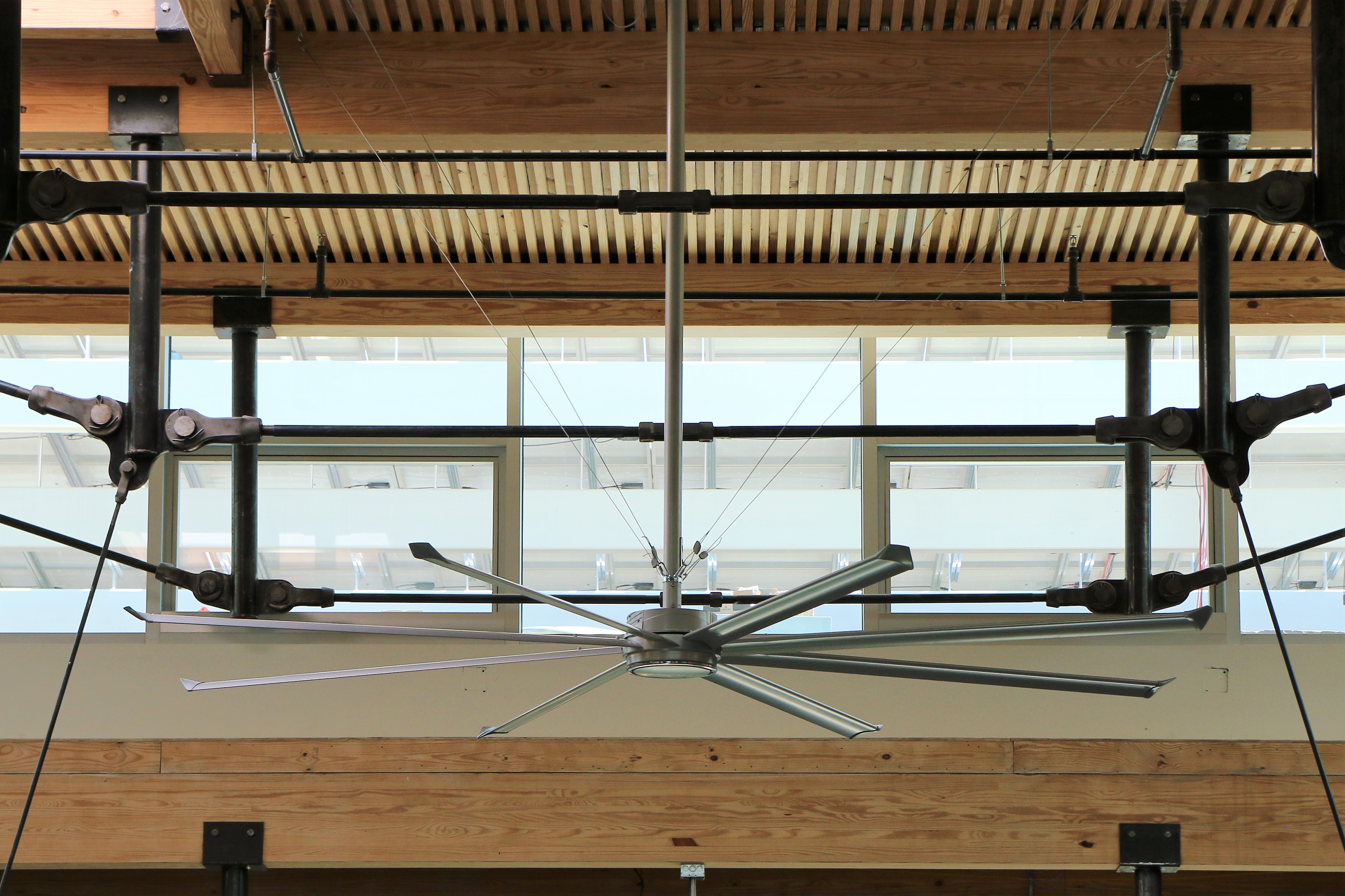 Operable clerestory windows and a high volume, low velocity fan in the atrium.