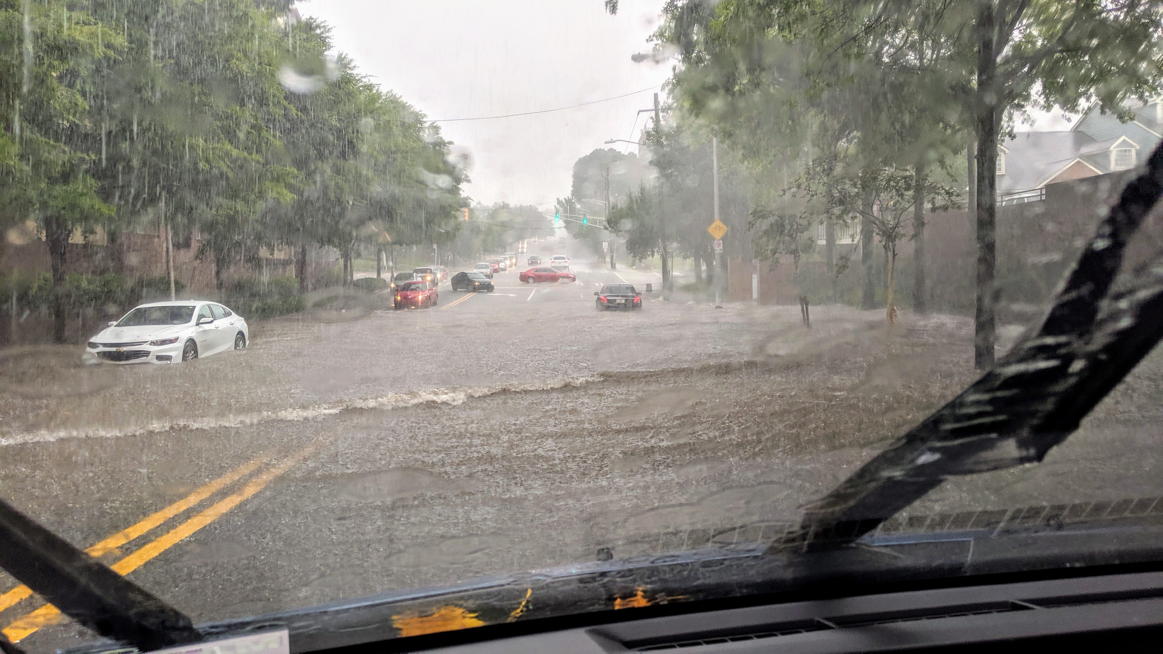 A flooded portion of Atlanta's North Avenue during a thunderstorm.