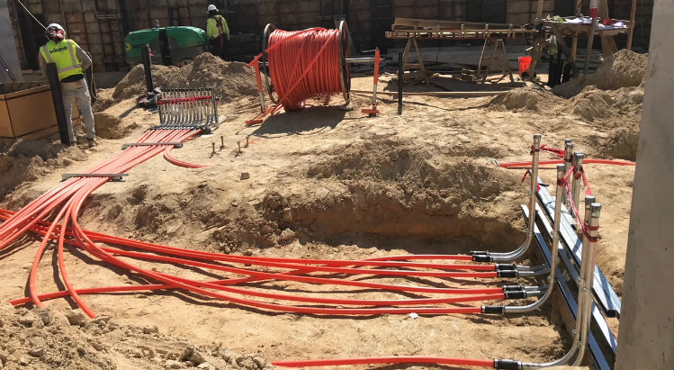 For The Kendeda Building, Eckardt Electric replaced pipes made of PVC, a Red List material, with pipes made of high-density polyethylene. Image courtesy of Eckardt Electric.
