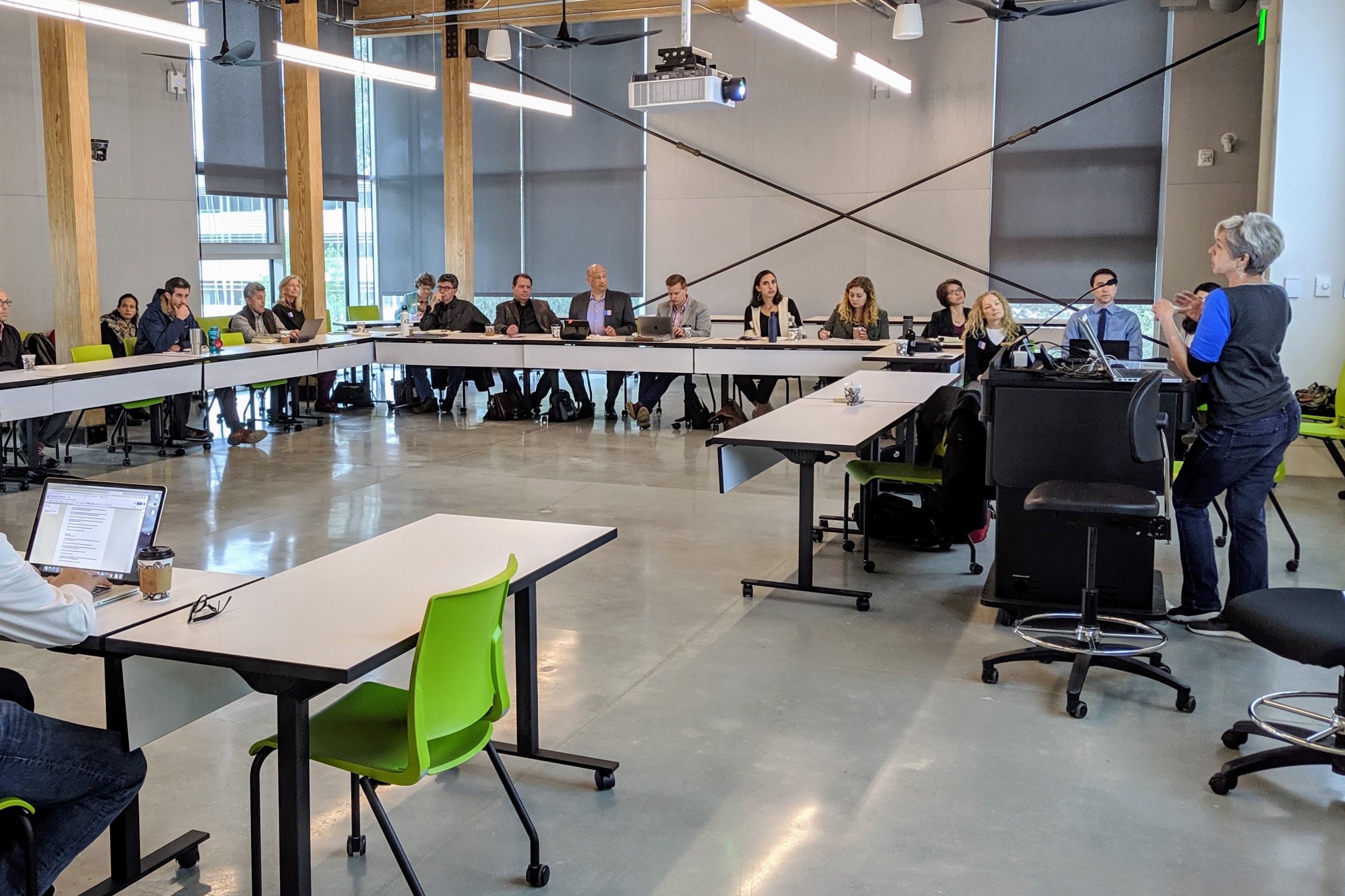 A climate symposium being held in one of the building's classrooms.