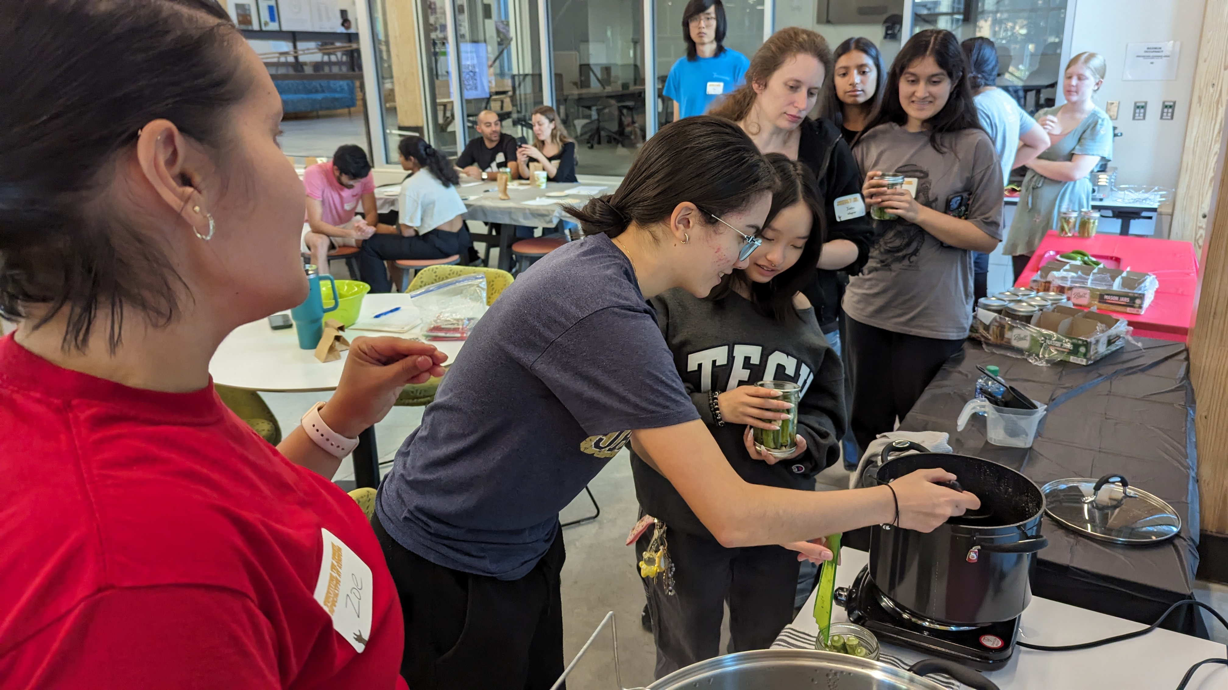 Students attending the pickling workshop, which was part of the second annual "Surviving the Zombie Apocalypse event at The Kendeda Building.