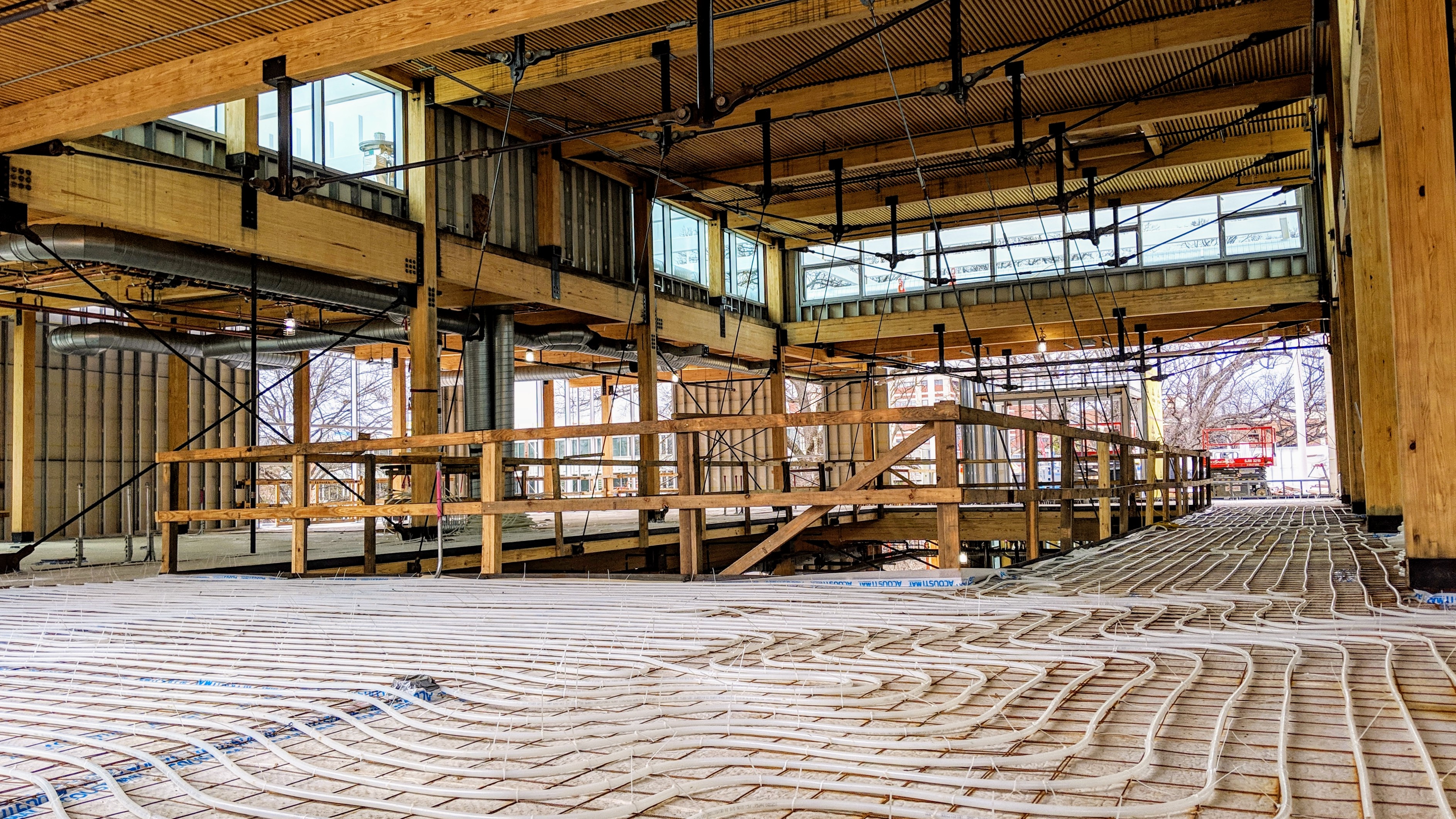 The radiant flooring system being installed in The Kendeda Building.