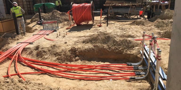For The Kendeda Building, Eckardt Electric replaced pipes made of PVC, a Red List material, with pipes made of high-density polyethylene. Image courtesy of Eckardt Electric.