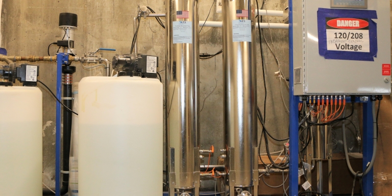 The building's rainwater-to-drinking water system, which when approved will make The Kendeda Building the smallest municipal water treatment system in Georgia.