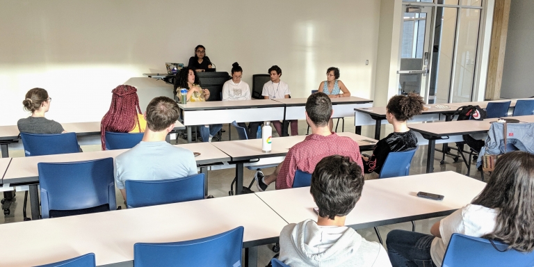 Queer Hispanic Heritage Panel held in a classroom and hosted by Pride Alliance at Georgia Tech.