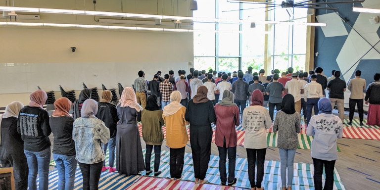Members of Georgia Tech's Muslim community participating in Friday prayers.