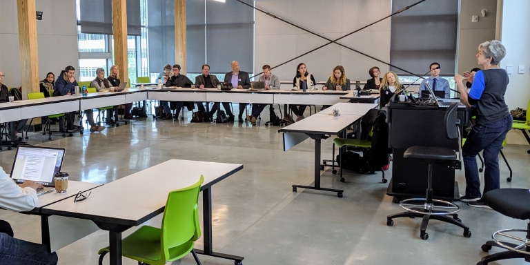 A climate symposium being held in one of the building's classrooms.