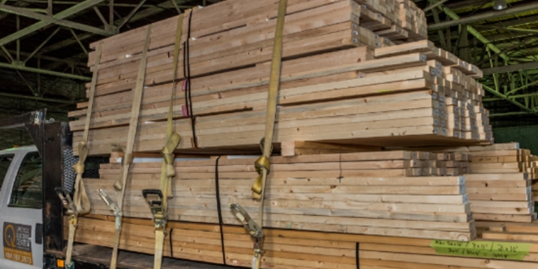The Lifecycle Building Center collected discarded 2x4 pieces of wood from local movie sets.