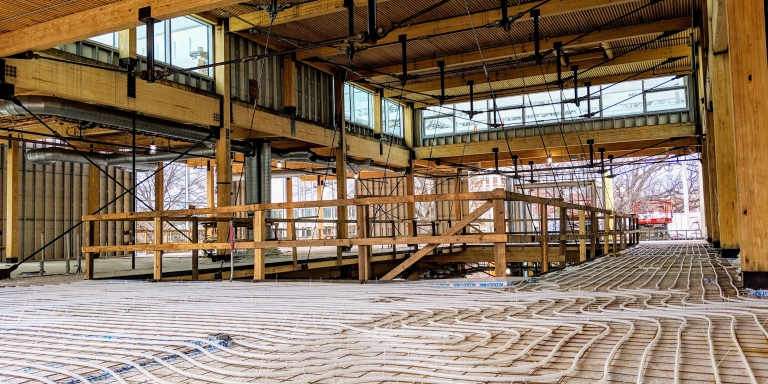 The radiant flooring system being installed in The Kendeda Building.