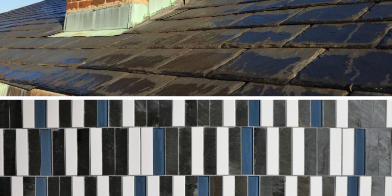 Roof tiles dating to the 1920s were removed from the Alumni House for use in The Kendeda Building as bathroom tiles.