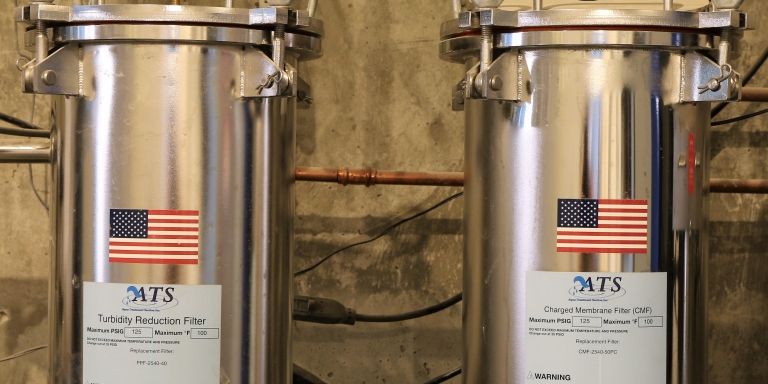 Two filters that are part of the building's rainwater-to-drinking water system, which when approved will make The Kendeda Building the smallest municipal water treatment system in Georgia.