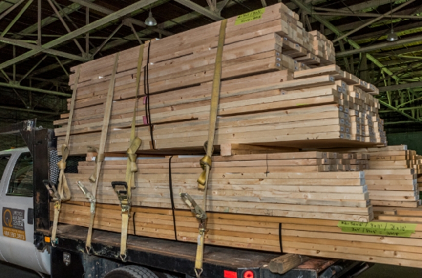 The Lifecycle Building Center collected discarded 2x4 pieces of wood from local movie sets.