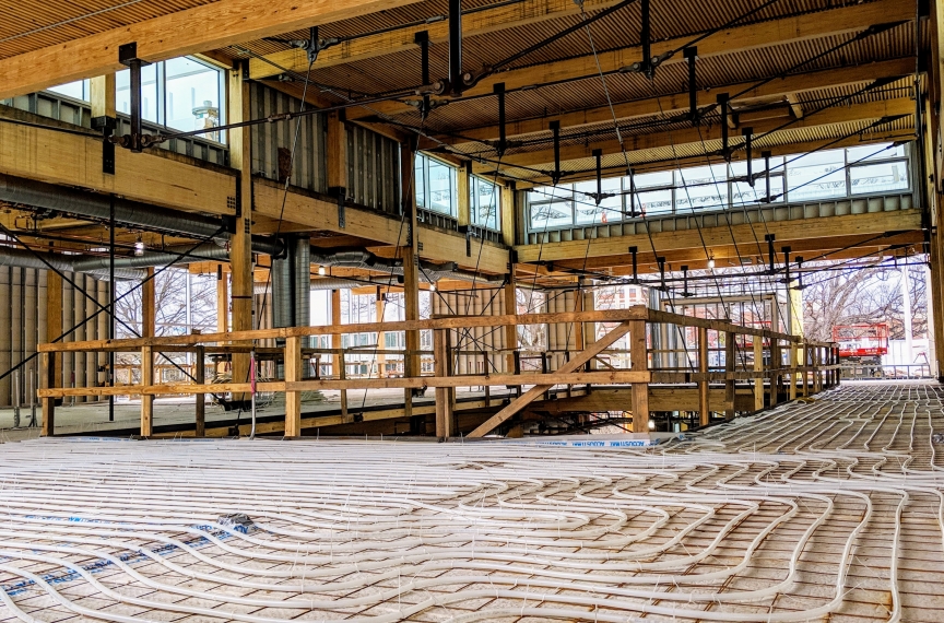 The radiant flooring system being installed in The Kendeda Building.