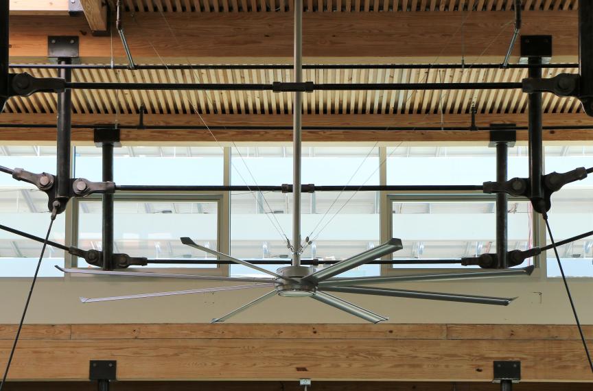 Operable clerestory windows and a high volume, low velocity fan in the atrium.
