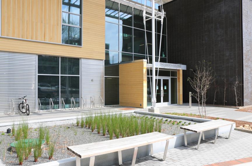The Kendeda Building's constructed wetland is a natural method to treat greywater that also provides an amenity for people visiting the building and passersby.