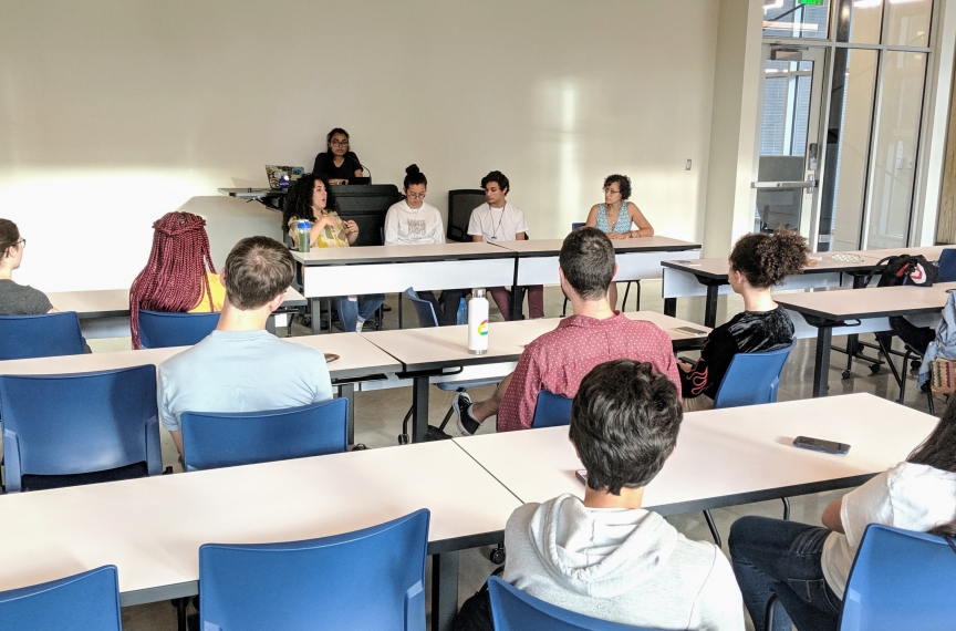 Queer Hispanic Heritage Panel held in a classroom and hosted by Pride Alliance at Georgia Tech.