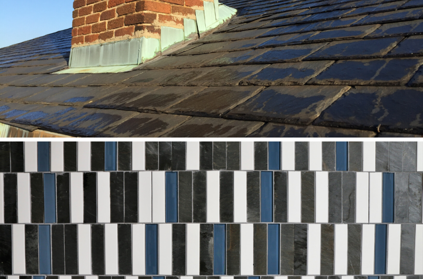 Roof tiles dating to the 1920s were removed from the Alumni House for use in The Kendeda Building as bathroom tiles.